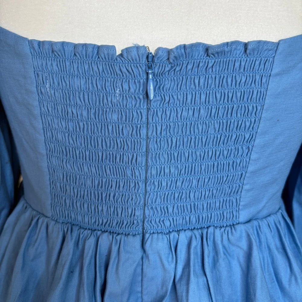 Reformation Jaxley Top Blue Peplum Babydoll Puff Sleeve Smocked Shirt Size 4